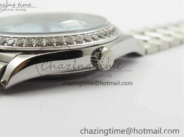 0417 Day Date 40mm SS BP Maker Best Edition Diamond Bezel Blue Dial Arabic Markers On SS Bracelet A Lightweight 2883